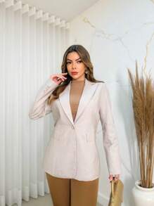 Max Length Linen Blazer/XK046 - Màu Xám nhạt - Xem 3