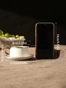 1 套 200 毫升白色陶瓷咖啡杯碟套装，带金色边缘，奢华光面下午茶杯配勺子，适用于咖啡或茶 - 彩色 - 查看 4