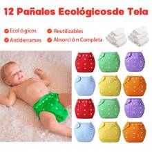 Pañales Ecológicos de Tela para Bebe 6 o 12 pzas ¡Descubre la Comodidad y Sostenibilidad! Pañales Ecológicos Unitalla con Inserciones Incluidas para Bebés de 0 a 3 años