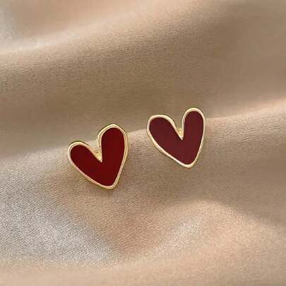 1 cặp hoa tai hình trái tim bất đối xứng cổ điển sang trọng tối giản hàng ngày, quà tặng cho phụ nữ ngày lễ tình nhân, mẹ, mẹ, ngày của mẹ, quà tặng