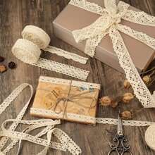 pince 5 件/套复古蕾丝缎带，2 米/件，镂空装饰工艺饰边，适用于服装、礼品包装、DIY 工艺品、鞋帽装饰、婚纱装饰 - 米色緞帶5件裝 - 查看 3