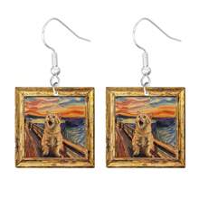 1 Pair Acrylic Cat Oil Painting Style 2D Cute & Funny Earrings