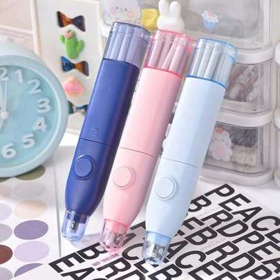 1支装，卡通宇航员电动橡皮擦，蓝色自动笔式电动橡皮擦，教室美术学生素描专用无痕橡皮擦，适用于家庭、成人、办公室、教室铅笔书写用品，圣诞节和万圣节文具礼物[不含电池]