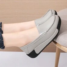 Casual Women's Shoes Spring And Autumn New Style Slip-On Thick-Soled Platform Shoes Soft-Soled Non-Slip Mother's Shoes Comfortable Middle-Aged And Elderly Toe Shoes