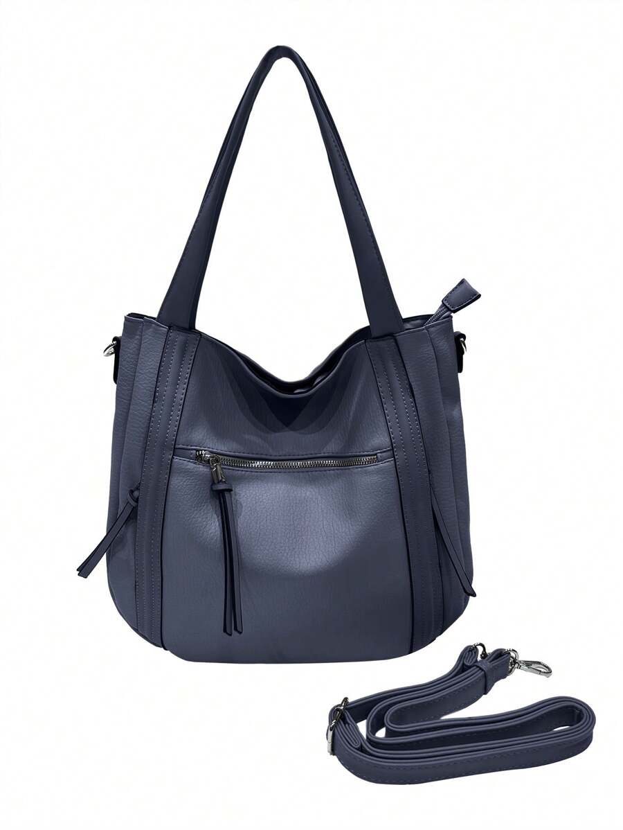 MILANO Women Top Handle Bags Pu Leather Minimalist Quiet Luxury Fashionable Business Casual Solid Color High Capacity For Work Travel Dating Retro Vintage High Quality Large Capacity 34cm*13cm *31cm, - Blue - View 1