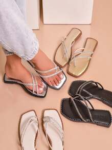 Calce Facil Women's Flat Sandal 3 Straps With Modern Rhinestones Direct From Miss Moda Factory - 金色 - 查看 3