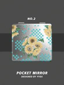 1 件花卉图案折叠式小镜子，轻巧便携的不锈钢手镜，采用时尚的银色皮革涂层，适合日常使用、聚会、旅行、礼物 - 彩色 - 查看 7