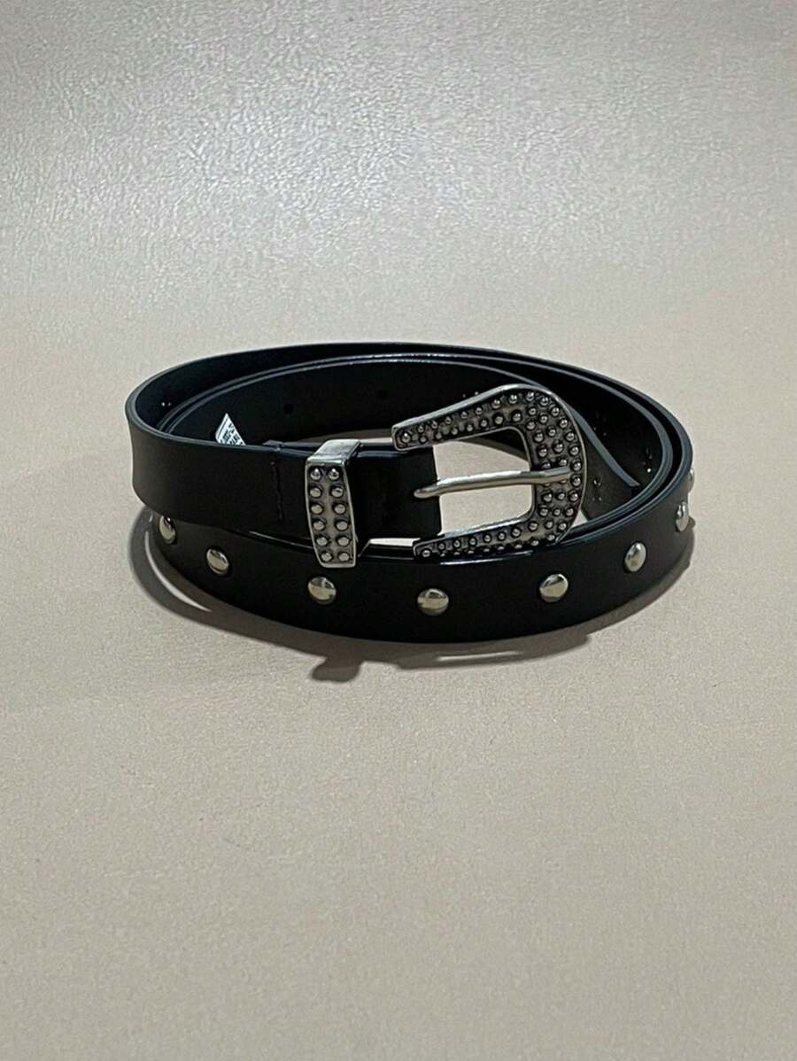 Thin Belt With Stud - 黑色 - 查看 1