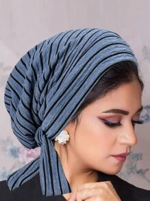 1pc Stripes Pattern Tail Tie Headband Cap, Chemo Hat For Women - A - View 4