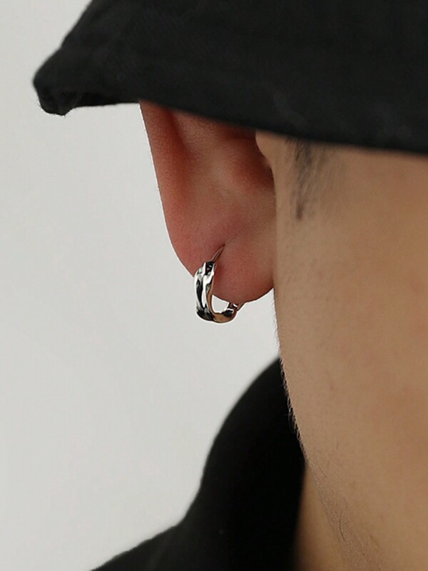 1pair Fashionable Geometric Curve Design Stud Earrings Suitable For Men's Daily Wear