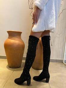 Women's Knee-High Boots Over The Knee Boots Long Ankle Boots With Hotfix Launch By Virginia Inspiration - màu đen - Xem 3