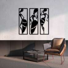 Hollow Decorative Frame Kit Set African Women Black MDF Wall Sculpture - 黑色 - 查看 2