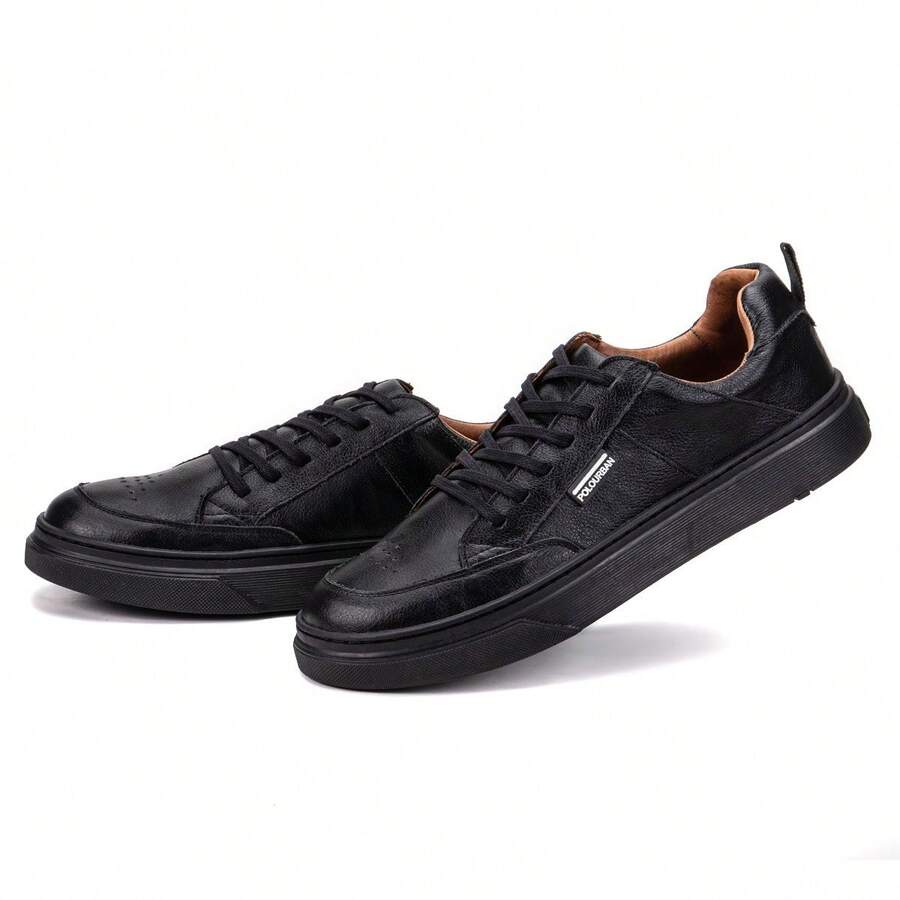 Men's Casual Sneakers In Comfort Leather - 黑色 - 查看 1
