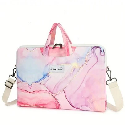 Canvaslove 粉色大理石笔记本电脑单肩包，防水笔记本电脑包保护套，适用于 MacBook Pro 16 英寸和 15.6 英寸-16 英寸笔记本电脑教室笔记本电脑内胆包电脑包旅行笔记本电脑保护套笔记本电脑包学校笔记本电脑包女士教师平板电脑包公文包大学电脑包宿舍