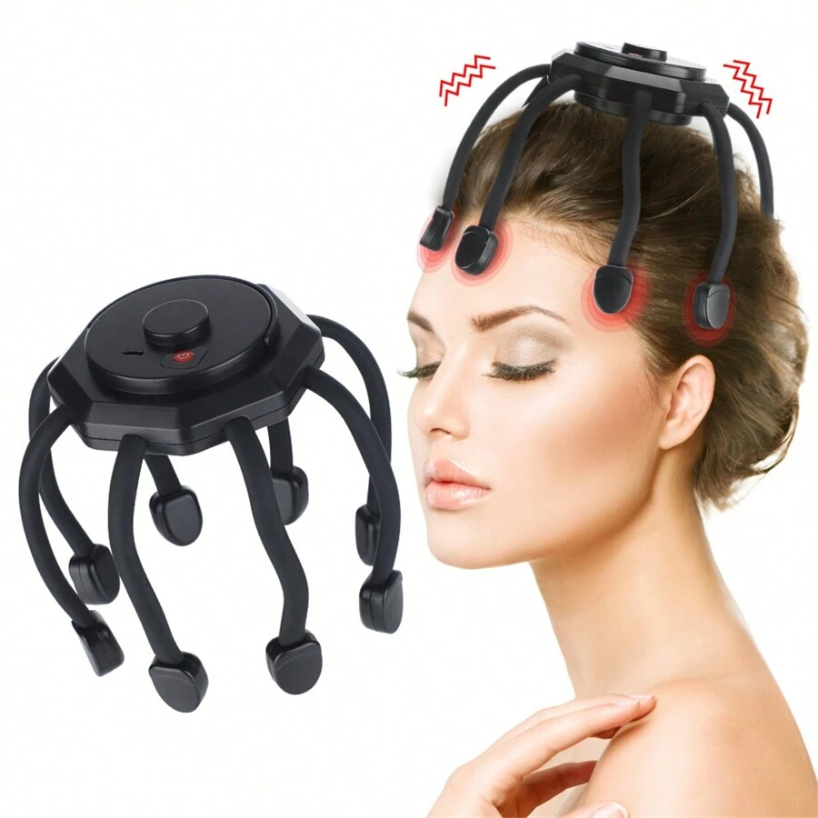 Cordless Electric Scalp Massager With 3 Modes - Octopus Electric Head Massager Scalp Kneading Massager Octopus Electric Head Portable 360 Degree Head Massager With 8 Fingers For Deep Relaxation And Stress Relax, Holiday Gif - 黑色 - 查看 1