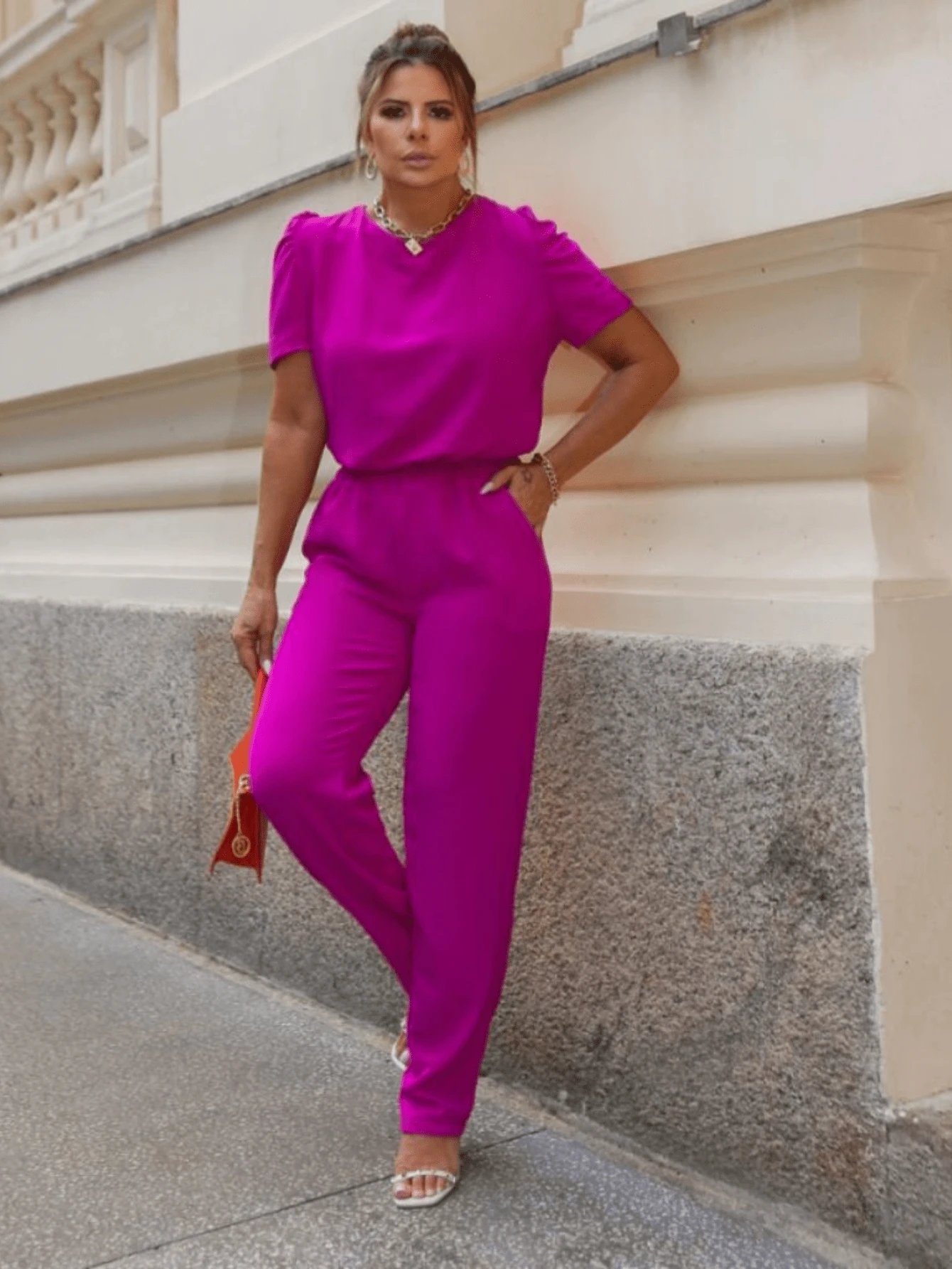 Casual Feminine Set Of Pants And Blouse In Princess Model Comfortable Luxury Outing Delicate Feminine - Màu Hồng Tươi - Xem 1