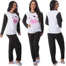 Pijama de Inverno Sueli Manga Longa Feminino Adulto Confortável Frio Estampado Escolha Estampa