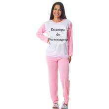 Pijama de Inverno Sueli Manga Longa Feminino Adulto Confortável Frio Estampado Escolha Estampa
