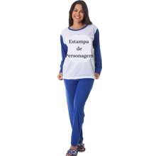 Pijama de Inverno Sueli Manga Longa Feminino Adulto Confortável Frio Estampado Escolha Estampa
