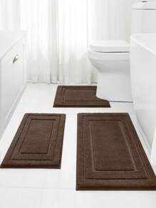 3pcs Soft & Absorbent Flocked Bathroom Mat Set, Non-Slip Bath Rugs ...