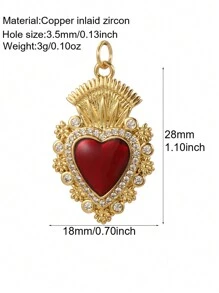 1 chiếc mặt dây chuyền Zirconia hình trái tim bằng đồng khảm thời trang cổ điển, tự làm cho vòng tay, vòng cổ, đồ trang sức - Đỏ - Xem 18
