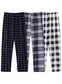 3 pièces Pantalon d'intérieur casual à carreaux pour hommes, bas de pyjama, vêtement de détente et de sommeil