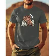 Men's Basic Casual T-Shirt MONEY Print 100% Cotton - Xám - Xem 1