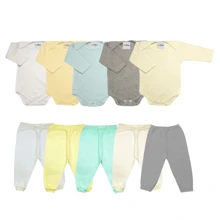 Kit 10 Pieces Smooth Bodysuit Long Sleeve And Footless Mesh Piss 100% Cotton Layette Baby Boy Girl Unisex - 白色 - 查看 2