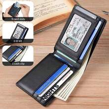 2 Price Men's Slim Wallet Simple Front Pocket RFID Protective Leather Wallet With Double Fold Credit Card Clip, 12 Card Slots And ID Window, Comes With A Gift Box. - 黑色 - 查看 4