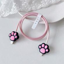 4 Pieces Set 1.4m Colorful Cable Protector Cartoon Cord Protector Charging Charger Cord Protective Phone Cable Winder Saver Cover Wire Winder Protector TYPE C Port Android Charger Protector