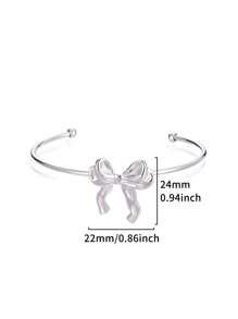 1 Pc Fashion Bow Open Bracelet For Women Gold Color Stainless Steel Geometric Bracelet Birthday Party Jewelry Gift Valentines,Mom,Mother,Mother's Day,Gift