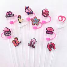 1pc/5pcs/12pcs Letter And Pink Straw Covers Cap For Tumblers Cup,Cute Silicone Straw Topper Accessories For 10mm Drinking Straw Tip Covers- Durable, Easy To Clean, And Reusable Straw Toppers For Hot And Cold Beverages