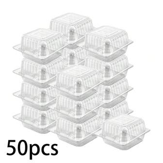 50 个一次性透明塑料甜点盒带盖，烘焙糕点和食品包装容器