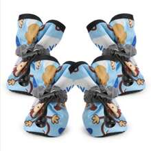 Set de 4 botas impermeables antideslizantes para mascotas, botas de lluvia para perros pequeños y cachorros Chihuahua - Azul y blanco - Ver 23