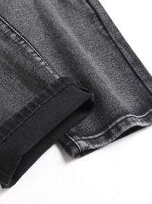 European And American Style Men's Distressed Slim Fit Straight Leg Jeans - Black - View 6