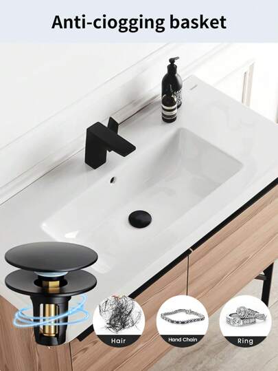 Universal Bathroom Sink Stopper Pop Up, Stainless Steel Bounce Core Push-Type Converter, Rustproof Washbasin Water Head Leak-Proof Plug, Sink Drain Stopper And Filter In One, Black Kitchen Items Kitchen Accessories Kitchen Kitchen Tools