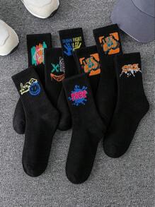 10pairs Random Black-And-White Teenagers Boy's Street Style Casual Sporty Graffiti Mid-Calf Socks