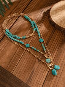 2/Pack 3pcs/Set Bohemian Style Beaded Turquoise Pendant Necklace, Luxury Fashion Vacation Party Necklace For Women, Versatile Gift - Necklace - View 6