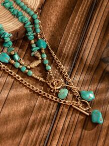 2/Pack 3pcs/Set Bohemian Style Beaded Turquoise Pendant Necklace, Luxury Fashion Vacation Party Necklace For Women, Versatile Gift - Necklace - View 5