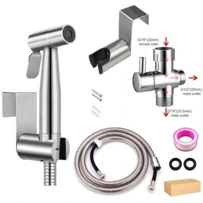 Handheld Toilet Washbasin For Toilet Spray With Adjustable Water Pressure Control, With Hose For Washing, Stainless Steel Brushed Nickel Cloth Diaper Washing