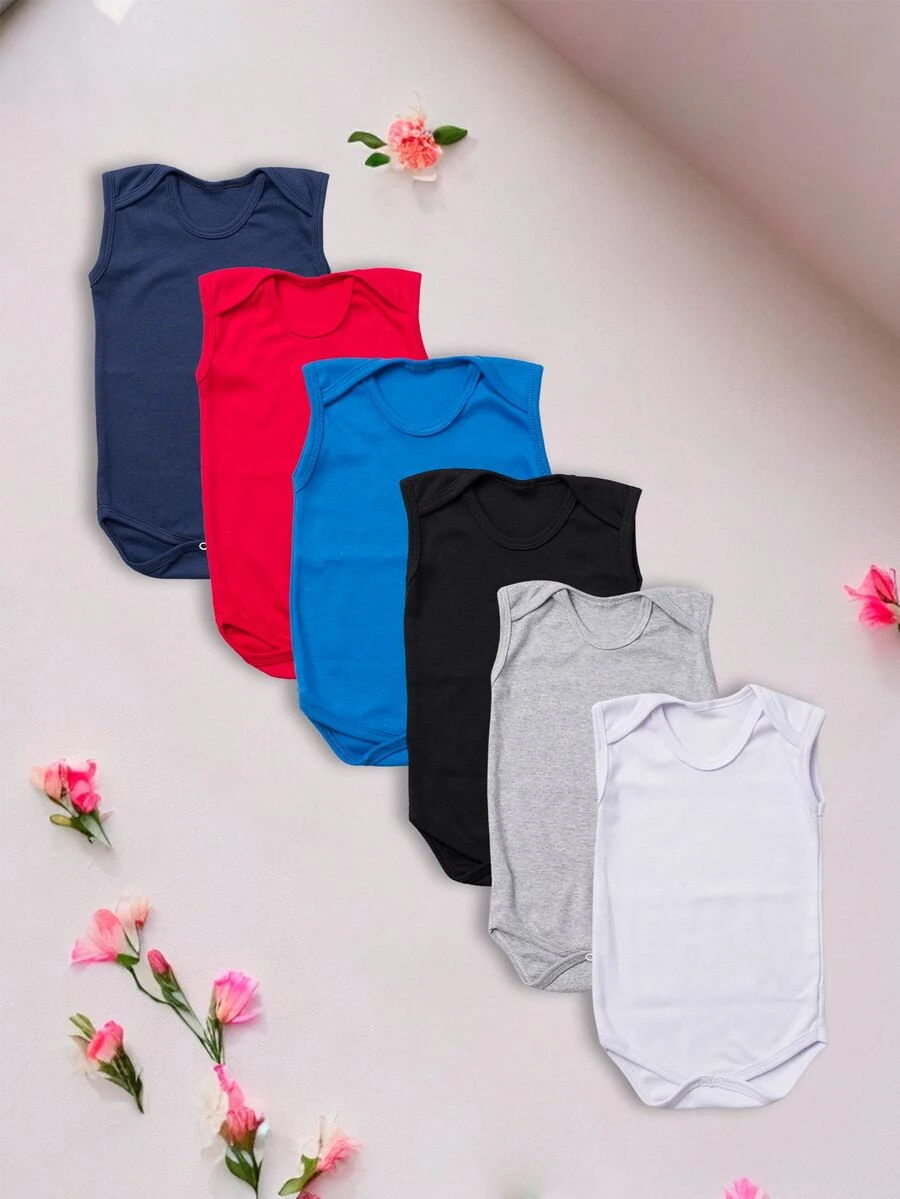 KIT 6 PIECES BABY BODY 100% COTTON SUEDINE TANK - 紅色 - 查看 1