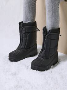Boys Girls Mid Calf Snow Boots Cold Weather Insulated Waterproof Winter For Little/Big Kid Ski,Thick & Warm,Outdoor Play - 黑與白 - 查看 2