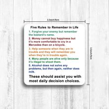1 PC Five Rules To Remember In Life Coaster, Funny Mug Coaster, Square Drink Trivets For Home Kitchen Table Protection, Heat Resistant Wood Underliners - Multicolor - View 2