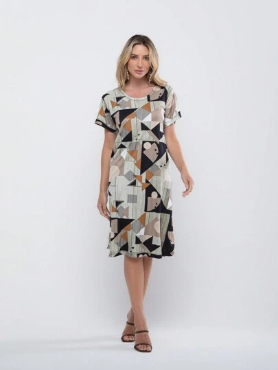 Vestido midi estampanda con dois bolço cod:2023