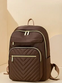 Women's Solid Versatile Large Capacity Backpack, Simple Casual School Student Commuter Bag - Brown - View 1