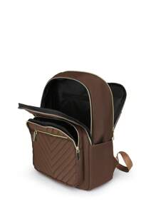 Women's Solid Versatile Large Capacity Backpack, Simple Casual School Student Commuter Bag - Brown - View 7