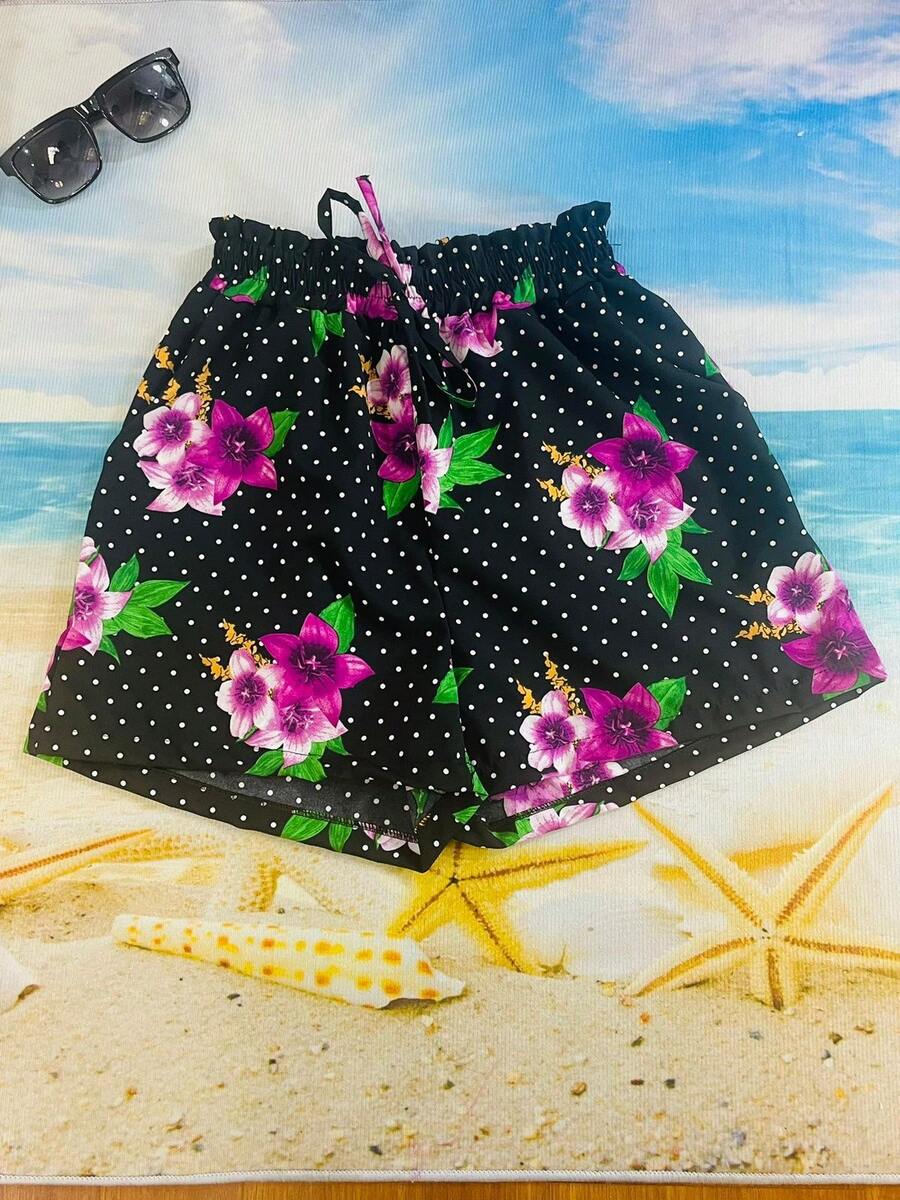 HONGDA VARIETIES New Shorts With Elastane And Flower Print Pocket Imported Cold Mowing Material - Màu tím - Xem 1
