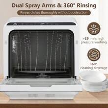 Compact Portable Countertop Dishwasher With 5 Programs, Dual Sprays, 149°F High Temp, Air Dry, 5L Water Tank - Versatile Mini Dishwasher For RVs - Black and White - View 1