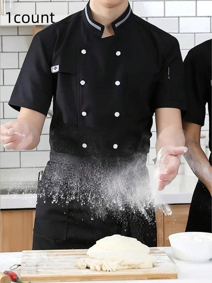 1 pieza Uniforme de chef, conjunto de trabajo de cocina de restaurante de servicio de comida con mangas cortas, chaqueta de panadería