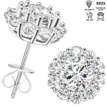 Hoa hướng dương bằng bạc Sterling 925 Moissanite 1ct + 1ct, màu D VVS1 kèm giấy chứng nhận, dùng hàng ngày cho ngày lễ tình nhân - Bông tai Moissanite - Xem 1